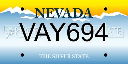 VAY694 Nevada License Plate