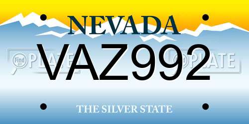 VAZ992 Nevada License Plate