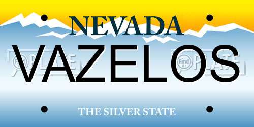 VAZELOS Nevada License Plate
