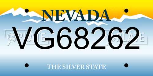 VG68262 Nevada License Plate