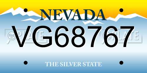 VG68767 Nevada License Plate