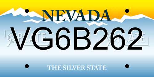 VG6B262 Nevada License Plate