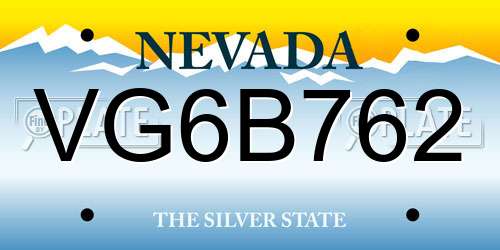 VG6B762 Nevada License Plate