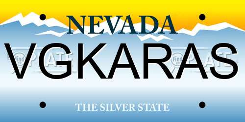 VGKARAS Nevada License Plate