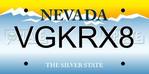 VGKRX8 Nevada License Plate