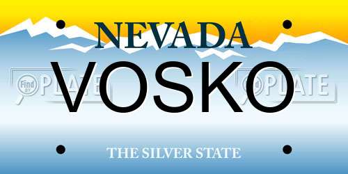 VOSKO Nevada License Plate