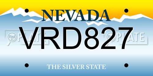 VRD827 Nevada License Plate