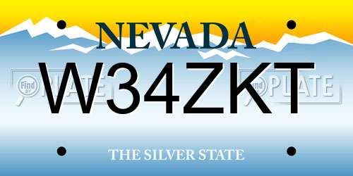 W34ZKT Nevada License Plate