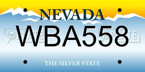 WBA558 Nevada License Plate