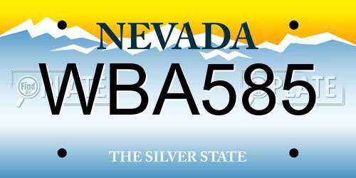 WBA585 Nevada License Plate