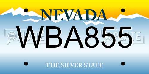 WBA855 Nevada License Plate