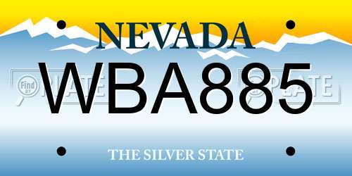 WBA885 Nevada License Plate