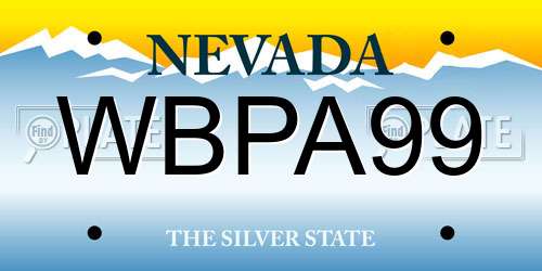 WBPA99 Nevada License Plate