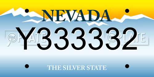 Y333332 Nevada License Plate