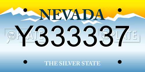 Y333337 Nevada License Plate