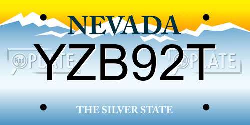 YZB92T Nevada License Plate