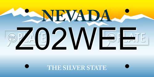 Z02WEE Nevada License Plate