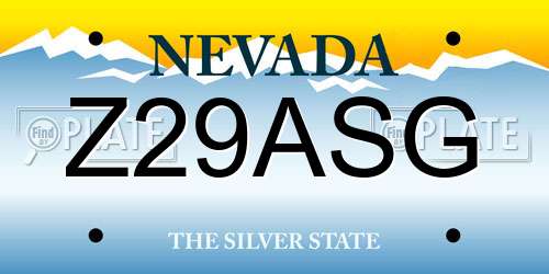 Z29ASG Nevada License Plate