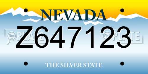 Z647123 Nevada License Plate