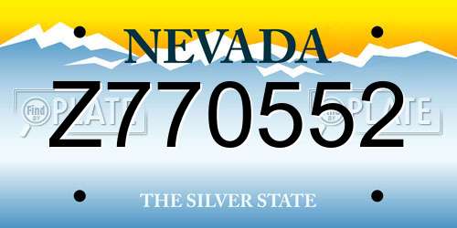 Z770552 Nevada License Plate