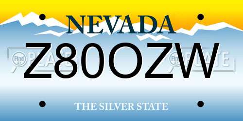 Z80OZW Nevada License Plate