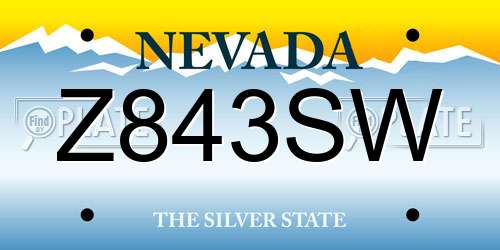 Z843SW Nevada License Plate