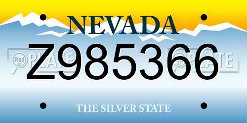 Z985366 Nevada License Plate