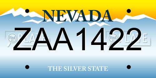 ZAA1422 Nevada License Plate