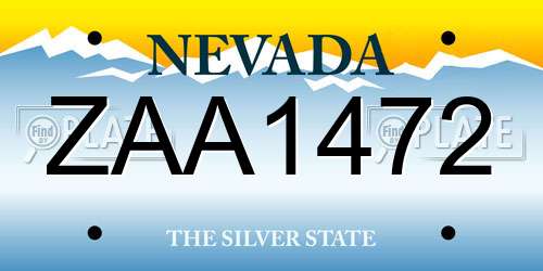 ZAA1472 Nevada License Plate