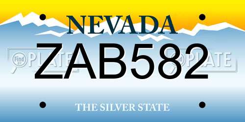ZAB582 Nevada License Plate
