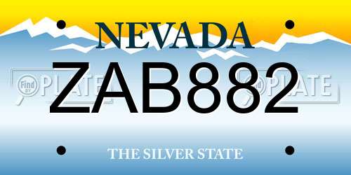 ZAB882 Nevada License Plate
