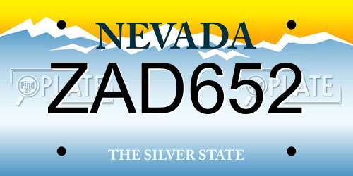 ZAD652 Nevada License Plate