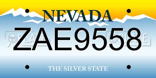ZAE9558 Nevada License Plate