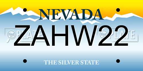 ZAHW22 Nevada License Plate