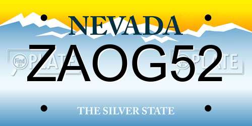 ZAOG52 Nevada License Plate