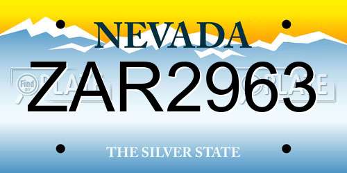 ZAR2963 Nevada License Plate