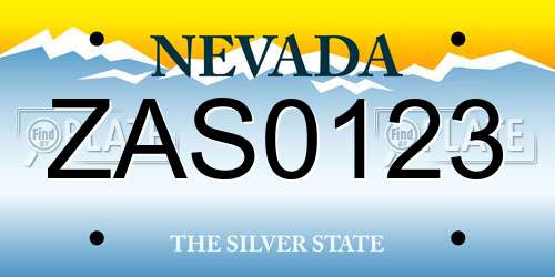 ZAS0123 Nevada License Plate