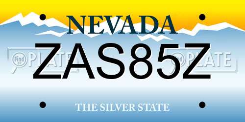ZAS85Z Nevada License Plate