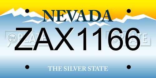 ZAX1166 Nevada License Plate