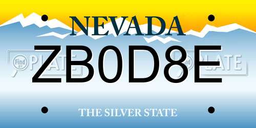 ZB0D8E Nevada License Plate