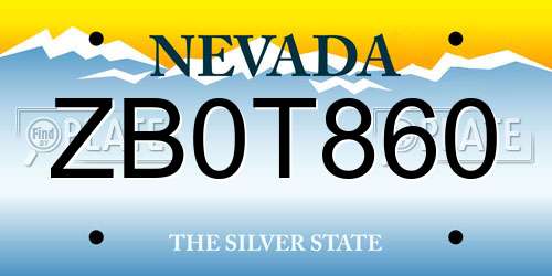 ZB0T860 Nevada License Plate