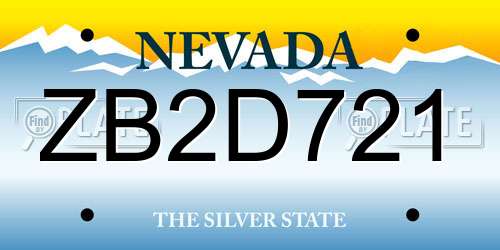 ZB2D721 Nevada License Plate