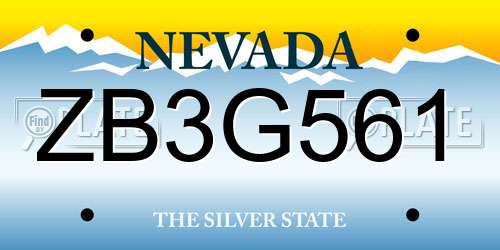 ZB3G561 Nevada License Plate
