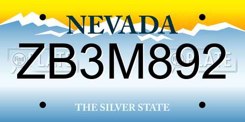 ZB3M892 Nevada License Plate