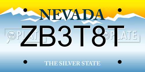 ZB3T8T Nevada License Plate