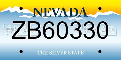 ZB60330 Nevada License Plate