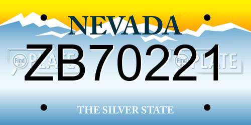 ZB70221 Nevada License Plate