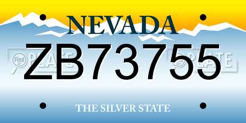 ZB73755 Nevada License Plate