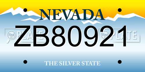 ZB80921 Nevada License Plate