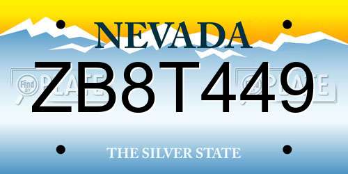 ZB8T449 Nevada License Plate